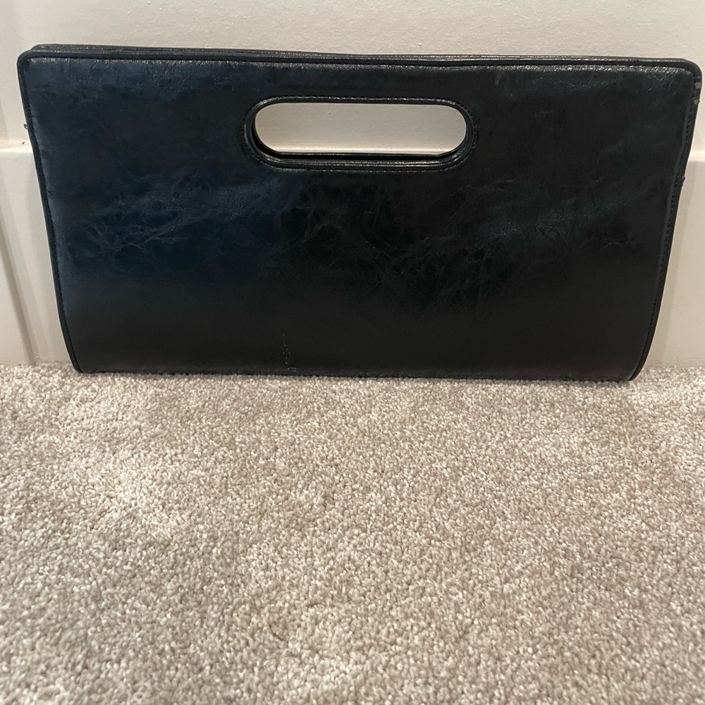 Black Leather Cutout Handle Clutch